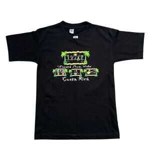 Costa Rica Fiesta Pura Vida Palm Trees Beach Party Black Graphic T-Shirt Size S‎